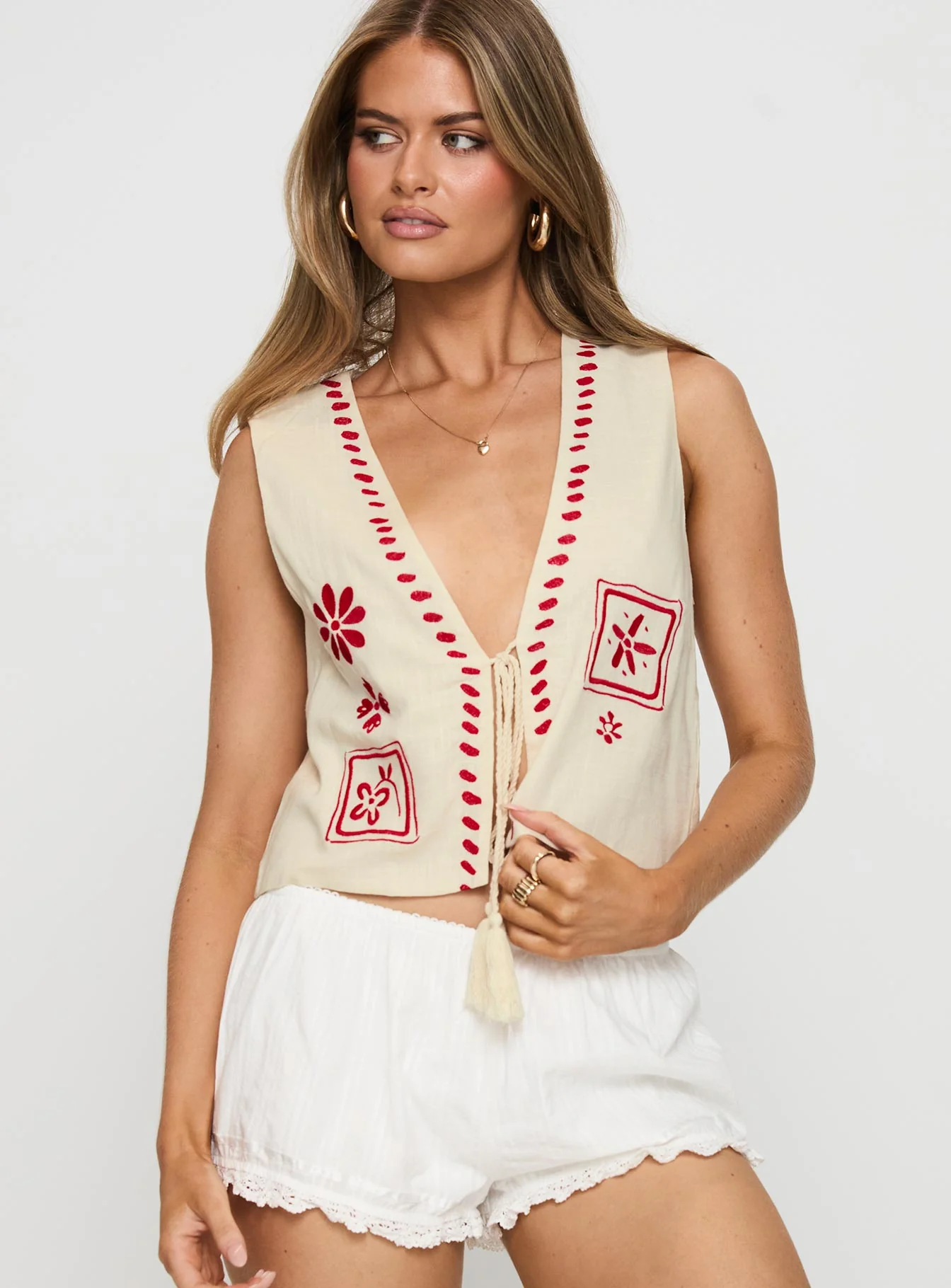 Vest Top Cream / Red